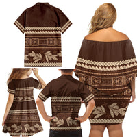 Brown Samoa Siapo Teuila Flowers Family Matching Off Shoulder Short Dress and Hawaiian Shirt LT14 - Polynesian Pride