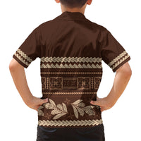 Brown Samoa Siapo Teuila Flowers Family Matching Short Sleeve Bodycon Dress and Hawaiian Shirt LT14 - Polynesian Pride