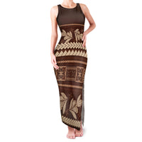 Brown Samoa Siapo Teuila Flowers Family Matching Tank Maxi Dress and Hawaiian Shirt LT14 Mom's Dress Brown - Polynesian Pride