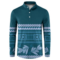 Dark Cyan Samoa Siapo Teuila Flowers Button Sweatshirt