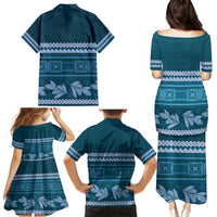 Dark Cyan Samoa Siapo Teuila Flowers Family Matching Puletasi and Hawaiian Shirt LT14 - Polynesian Pride