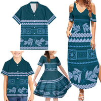 Dark Cyan Samoa Siapo Teuila Flowers Family Matching Summer Maxi Dress and Hawaiian Shirt LT14 - Polynesian Pride