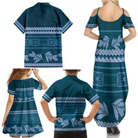 Dark Cyan Samoa Siapo Teuila Flowers Family Matching Summer Maxi Dress and Hawaiian Shirt LT14 - Polynesian Pride