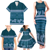 Dark Cyan Samoa Siapo Teuila Flowers Family Matching Tank Maxi Dress and Hawaiian Shirt LT14 - Polynesian Pride