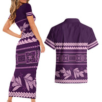 Purple Samoa Siapo Teuila Flowers Couples Matching Short Sleeve Bodycon Dress and Hawaiian Shirt LT14 - Polynesian Pride
