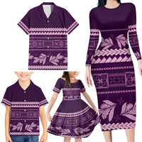 Purple Samoa Siapo Teuila Flowers Family Matching Long Sleeve Bodycon Dress and Hawaiian Shirt LT14 - Polynesian Pride