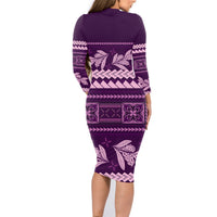 Purple Samoa Siapo Teuila Flowers Family Matching Long Sleeve Bodycon Dress and Hawaiian Shirt LT14 - Polynesian Pride