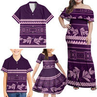 Purple Samoa Siapo Teuila Flowers Family Matching Off Shoulder Maxi Dress and Hawaiian Shirt LT14 - Polynesian Pride