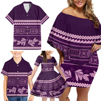 Purple Samoa Siapo Teuila Flowers Family Matching Off Shoulder Short Dress and Hawaiian Shirt LT14 - Polynesian Pride