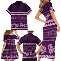 Purple Samoa Siapo Teuila Flowers Family Matching Short Sleeve Bodycon Dress and Hawaiian Shirt LT14 - Polynesian Pride