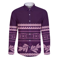 Purple Samoa Siapo Teuila Flowers Family Matching Short Sleeve Bodycon Dress and Hawaiian Shirt LT14 Dad's Shirt - Long Sleeve Purple - Polynesian Pride