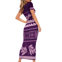 Purple Samoa Siapo Teuila Flowers Family Matching Short Sleeve Bodycon Dress and Hawaiian Shirt LT14 - Polynesian Pride
