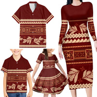 Red Samoa Siapo Teuila Flowers Family Matching Long Sleeve Bodycon Dress and Hawaiian Shirt LT14 - Polynesian Pride