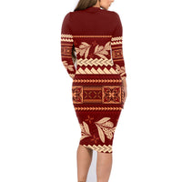 Red Samoa Siapo Teuila Flowers Family Matching Long Sleeve Bodycon Dress and Hawaiian Shirt LT14 - Polynesian Pride