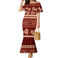 Red Samoa Siapo Teuila Flowers Family Matching Mermaid Dress and Hawaiian Shirt LT14 Mom's Dress Red - Polynesian Pride