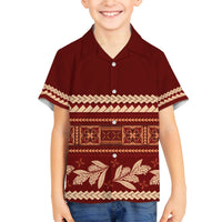 Red Samoa Siapo Teuila Flowers Family Matching Off The Shoulder Long Sleeve Dress and Hawaiian Shirt LT14 Son's Shirt Red - Polynesian Pride