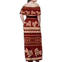 Red Samoa Siapo Teuila Flowers Family Matching Off Shoulder Maxi Dress and Hawaiian Shirt LT14 - Polynesian Pride