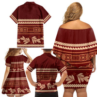 Red Samoa Siapo Teuila Flowers Family Matching Off Shoulder Short Dress and Hawaiian Shirt LT14 - Polynesian Pride