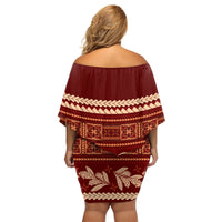 Red Samoa Siapo Teuila Flowers Family Matching Off Shoulder Short Dress and Hawaiian Shirt LT14 - Polynesian Pride