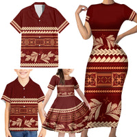 Red Samoa Siapo Teuila Flowers Family Matching Short Sleeve Bodycon Dress and Hawaiian Shirt LT14 - Polynesian Pride
