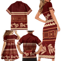 Red Samoa Siapo Teuila Flowers Family Matching Short Sleeve Bodycon Dress and Hawaiian Shirt LT14 - Polynesian Pride