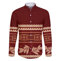 Red Samoa Siapo Teuila Flowers Family Matching Short Sleeve Bodycon Dress and Hawaiian Shirt LT14 Dad's Shirt - Long Sleeve Red - Polynesian Pride