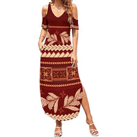 Red Samoa Siapo Teuila Flowers Family Matching Summer Maxi Dress and Hawaiian Shirt LT14 Mom's Dress Red - Polynesian Pride