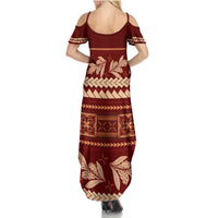 Red Samoa Siapo Teuila Flowers Family Matching Summer Maxi Dress and Hawaiian Shirt LT14 - Polynesian Pride