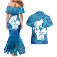 Turquoise Polynesia Father's Day Couples Matching Mermaid Dress and Hawaiian Shirt Dad You Are My Hero LT14 - Polynesian Pride
