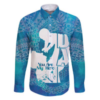 Turquoise Polynesia Father's Day Family Matching Off Shoulder Maxi Dress and Hawaiian Shirt Dad You Are My Hero LT14 Dad's Shirt - Long Sleeve Turquoise - Polynesian Pride