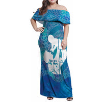 Turquoise Polynesia Father's Day Family Matching Off Shoulder Maxi Dress and Hawaiian Shirt Dad You Are My Hero LT14 Mom's Dress Turquoise - Polynesian Pride