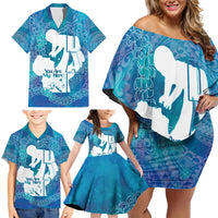 Turquoise Polynesia Father's Day Family Matching Off Shoulder Short Dress and Hawaiian Shirt Dad You Are My Hero LT14 - Polynesian Pride
