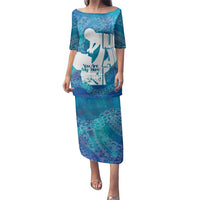 Turquoise Polynesia Father's Day Family Matching Puletasi and Hawaiian Shirt Dad You Are My Hero LT14 Mom's Dress Turquoise - Polynesian Pride