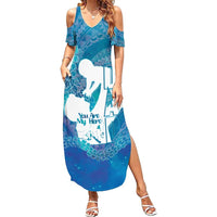 Turquoise Polynesia Father's Day Family Matching Summer Maxi Dress and Hawaiian Shirt Dad You Are My Hero LT14 Mom's Dress Turquoise - Polynesian Pride
