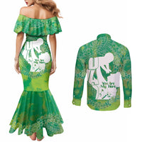 Green Polynesia Father's Day Couples Matching Mermaid Dress and Long Sleeve Button Shirt Dad You Are My Hero LT14 - Polynesian Pride