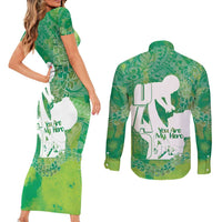 Green Polynesia Father's Day Couples Matching Short Sleeve Bodycon Dress and Long Sleeve Button Shirt Dad You Are My Hero LT14 - Polynesian Pride