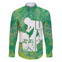 Green Polynesia Father's Day Family Matching Puletasi and Hawaiian Shirt Dad You Are My Hero LT14 Dad's Shirt - Long Sleeve Green - Polynesian Pride