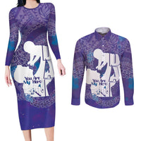 Purple Polynesia Father's Day Couples Matching Long Sleeve Bodycon Dress and Long Sleeve Button Shirt Dad You Are My Hero LT14 Purple - Polynesian Pride