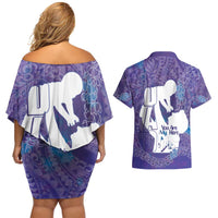 Purple Polynesia Father's Day Couples Matching Off Shoulder Short Dress and Hawaiian Shirt Dad You Are My Hero LT14 - Polynesian Pride
