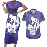 Purple Polynesia Father's Day Couples Matching Short Sleeve Bodycon Dress and Hawaiian Shirt Dad You Are My Hero LT14 Purple - Polynesian Pride