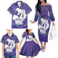 Purple Polynesia Father's Day Family Matching Off The Shoulder Long Sleeve Dress and Hawaiian Shirt Dad You Are My Hero LT14 - Polynesian Pride