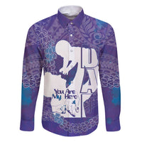 Purple Polynesia Father's Day Family Matching Puletasi and Hawaiian Shirt Dad You Are My Hero LT14 Dad's Shirt - Long Sleeve Purple - Polynesian Pride