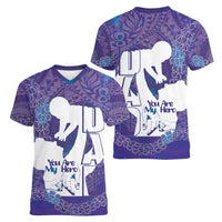 Purple Polynesia Father's Day Women V-Neck T-Shirt Dad You Are My Hero
