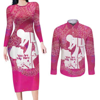 Pink Polynesia Father's Day Couples Matching Long Sleeve Bodycon Dress and Long Sleeve Button Shirt Dad You Are My Hero LT14 Pink - Polynesian Pride