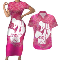 Pink Polynesia Father's Day Couples Matching Short Sleeve Bodycon Dress and Hawaiian Shirt Dad You Are My Hero LT14 Pink - Polynesian Pride