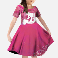 Pink Polynesia Father's Day Family Matching Off The Shoulder Long Sleeve Dress and Hawaiian Shirt Dad You Are My Hero LT14 Daughter's Dress Pink - Polynesian Pride