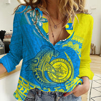 Palau Independence Day Women Casual Shirt Happy 29th Anniversary Polynesian Hammerhead Shark LT14 Female Blue - Polynesian Pride