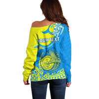 Personalised Palau Independence Day Off Shoulder Sweater Happy 29th Anniversary Polynesian Hammerhead Shark LT14 - Polynesian Pride