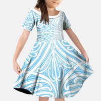Blue New Zealand Puhoro Maori Tattoo Family Matching Tank Maxi Dress and Hawaiian Shirt