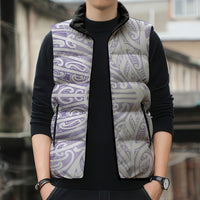 Purple New Zealand Puhoro Maori Tattoo Sleeveless Puffer Jacket